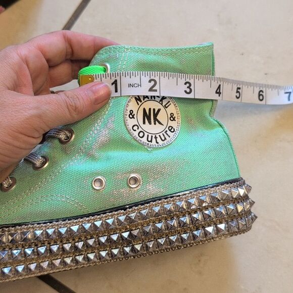 NEW Nan-Ku Free People High Top Sneaker Rhinestone Studded Mint Size 8-8.5 - Picture 10 of 15